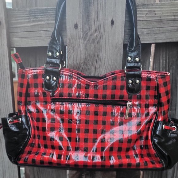 Kristine Black/Red Checkered Shoulder Bag - Picture 1 of 6
